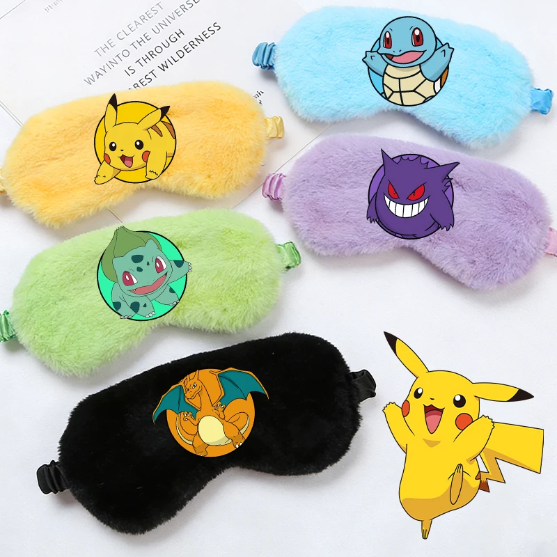 

Pokemons Eye Mask Plushd Sleep for Game Anime Cute Round Role Print Boy Girl Siesta Shade Canvas Patch Kid Travel Relax Eye Mask