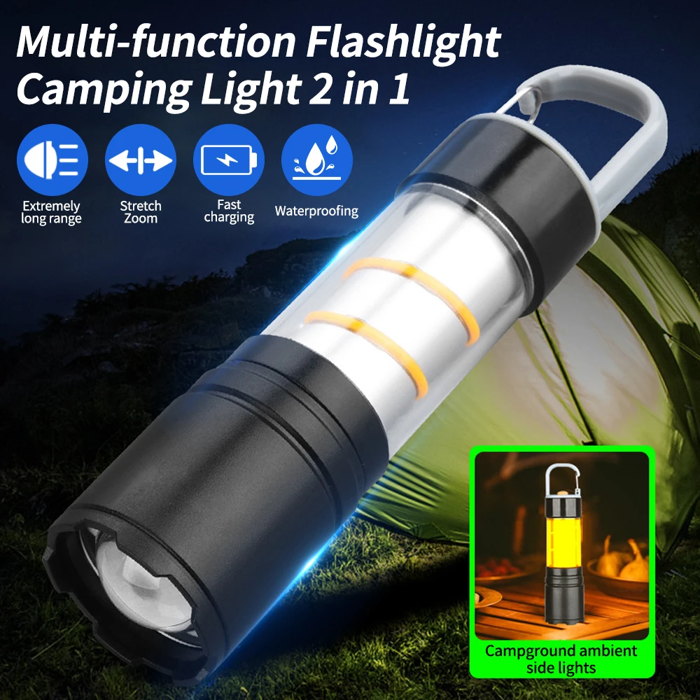 LED Pocket Flashlight USB Tungsten Lamp Portable Ambient Camping Lantern Coloured Light Household Lighting Handlamps