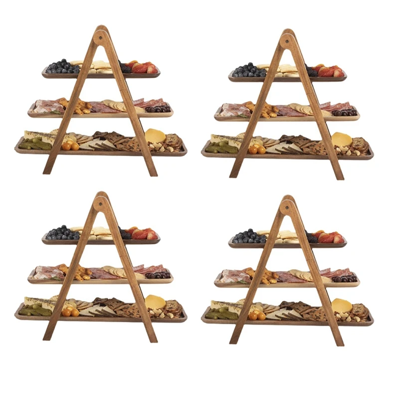 4X 3 Tier Serving Tray Wood Tiered Tray Decor Cake Stand Farmhouse Tiered Tray Party Serving Dishes And Platters Trays