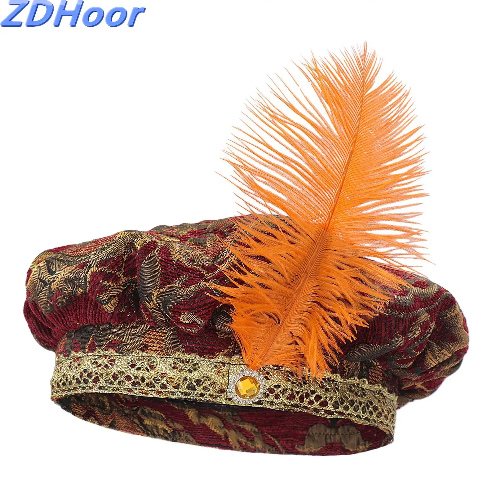 Medieval Feathered Renaissance Hat Beret Floppy Hat Delicate Costume Accessories for Women Men Cosplay