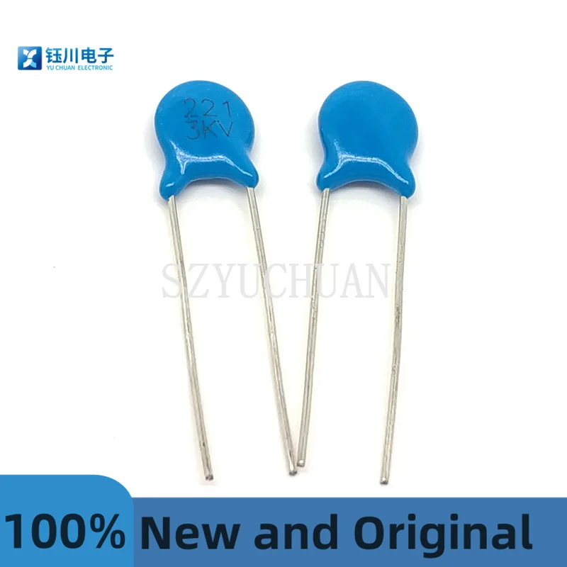 (100Pcs) 221 3Kv High Voltage Ceramic Capacitor 220Pf 3000V Direct Plug Blue Capacitor Brand New Chip 6.5mm