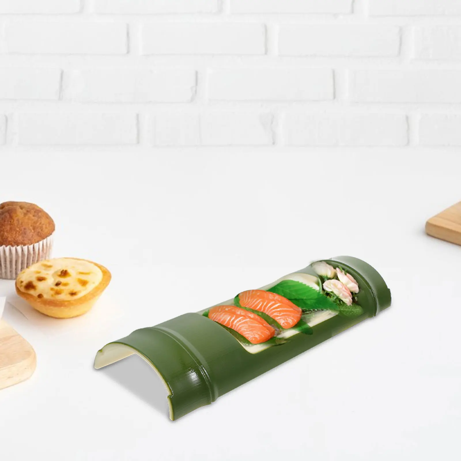 

Bamboo Shape Sashimi Serving Sushi Holder Dessert Dish Plastic Food Tray Japanese Style Salmon Plate Abs Material Lightweight
