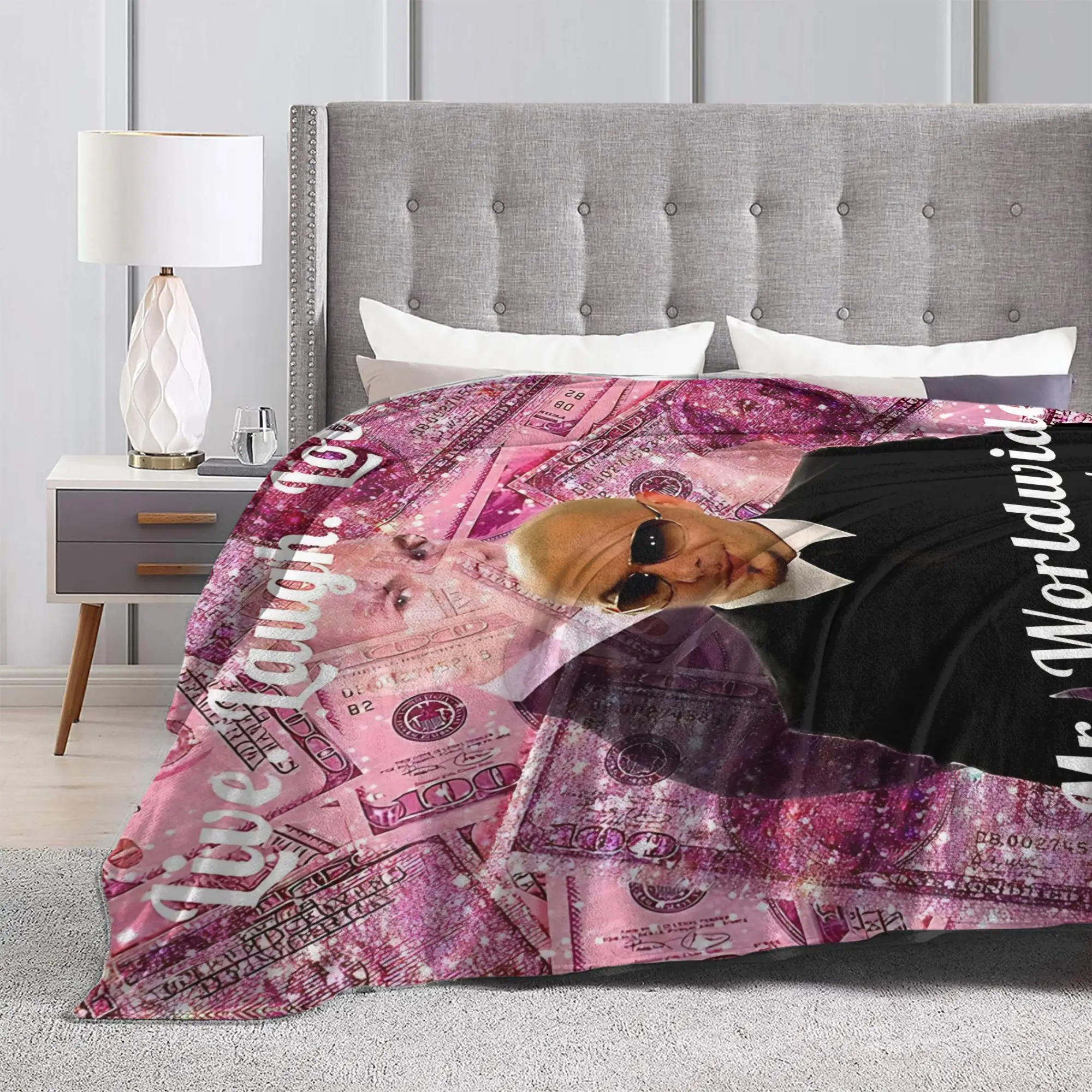 Mr Worldwide Pitbull Singer Blanket Velvet Decoration Dollar Live Laugh Love Thin Throw Blanket for Bedding Bedroom Bedspread