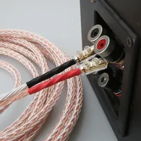 High Quality Audio Hi-end DIY HIFI Gold Rhodium Plated Y shape to banana plug 8TC 16 core speaker cable Cord Wire pair sale