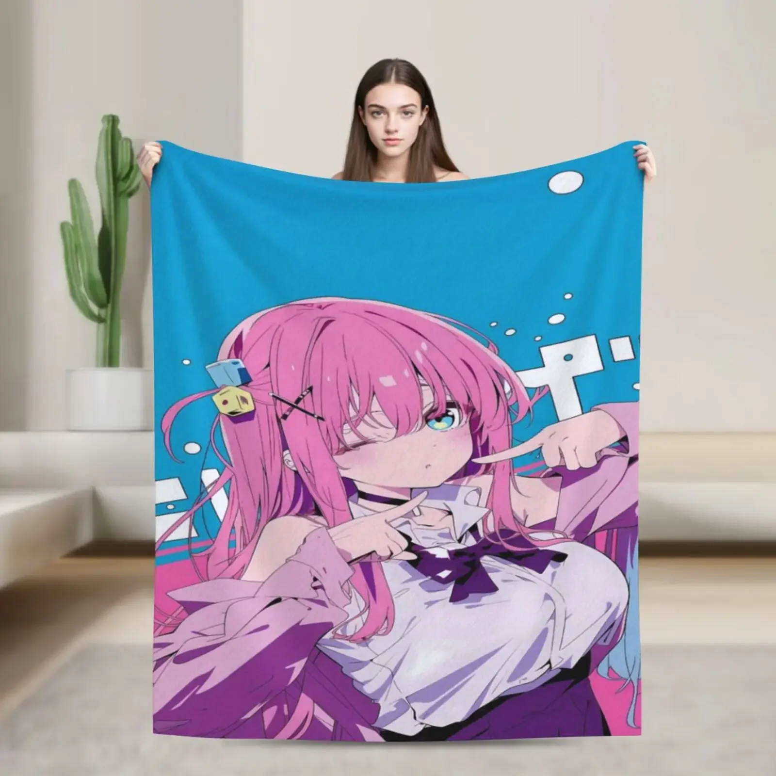 Super Soft Pink Bocchi Anime Flannel Blanket
