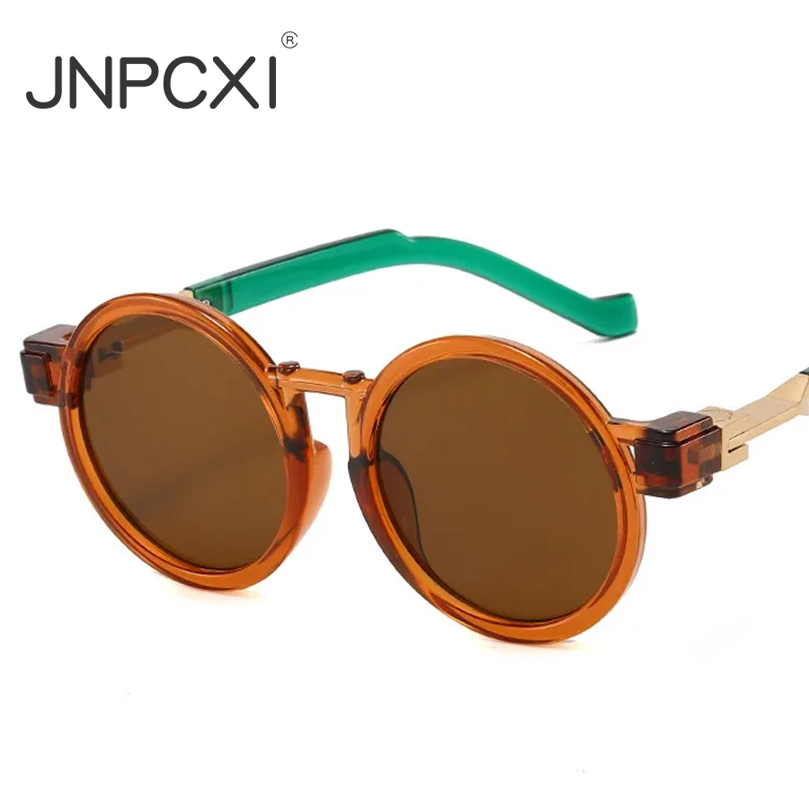 JNPCXI Round Women Steampunk Sunglasses Gradient Orange Color Shades UV400 Fashion Brand Designer Men Sun Glasses