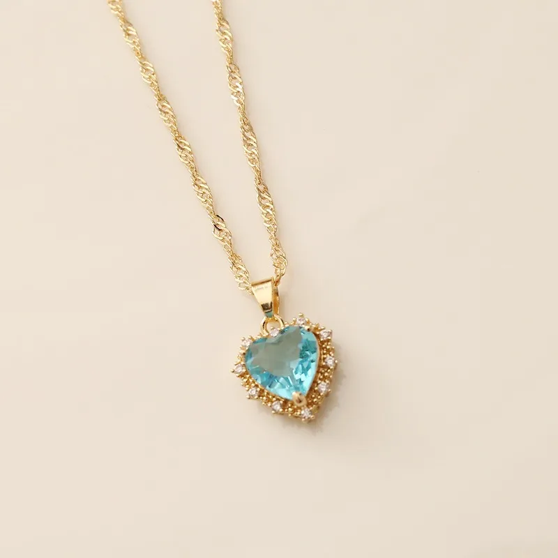 Heart Copper Necklace Fashion Jewelry White Sapphire Artificial Zircon Chain Necklaces for Women Jewelry Necklace Vintage Women