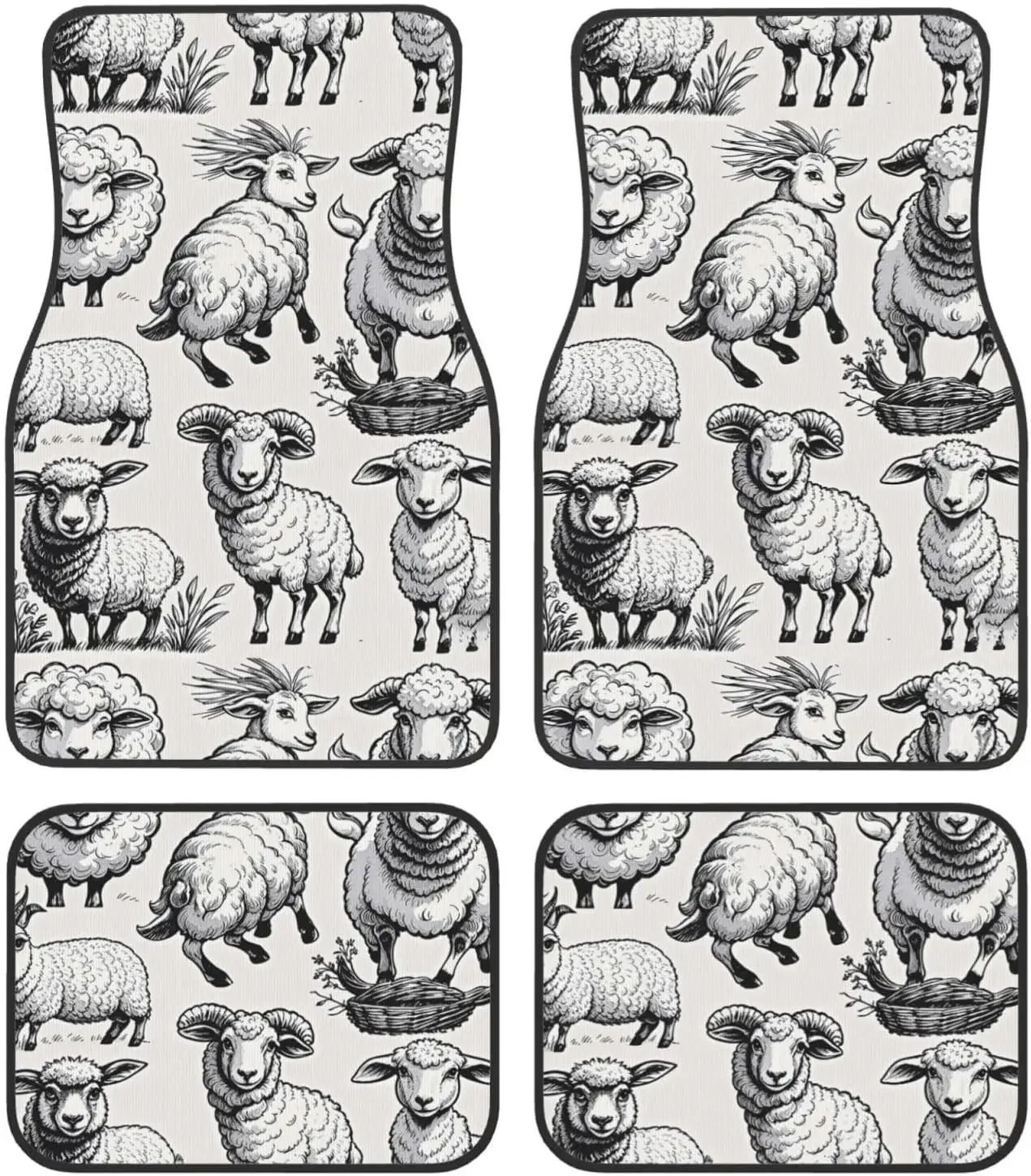

Автомобильные коврики, 4-компонентный универсальный хрустальный бархатный автомобильный коврик, набор мультяшных черно-белых овечек, автомобильные коврики, нескользящие коврики