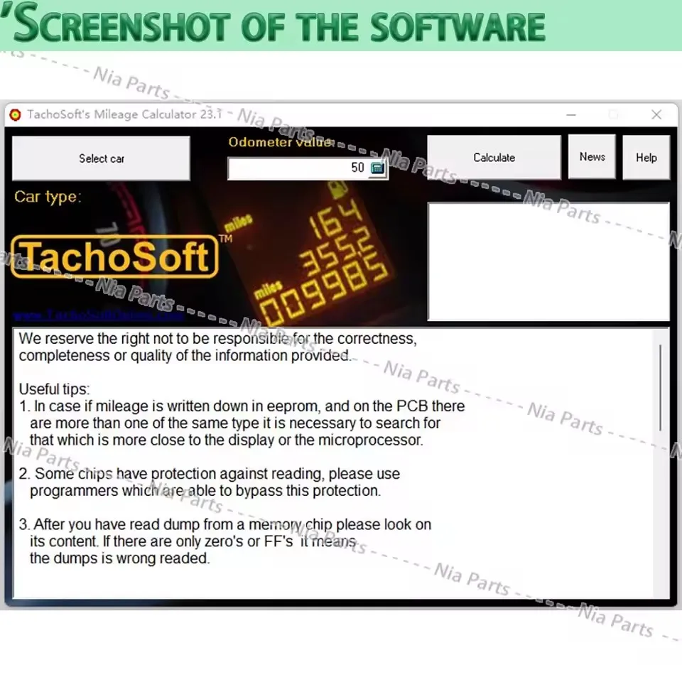 

Calculadora de kilometraje сайт TachoSoft, SOFTWARE 23,1, cálculo de kilometraje de coche EEPROM ECM абсолю para EESS