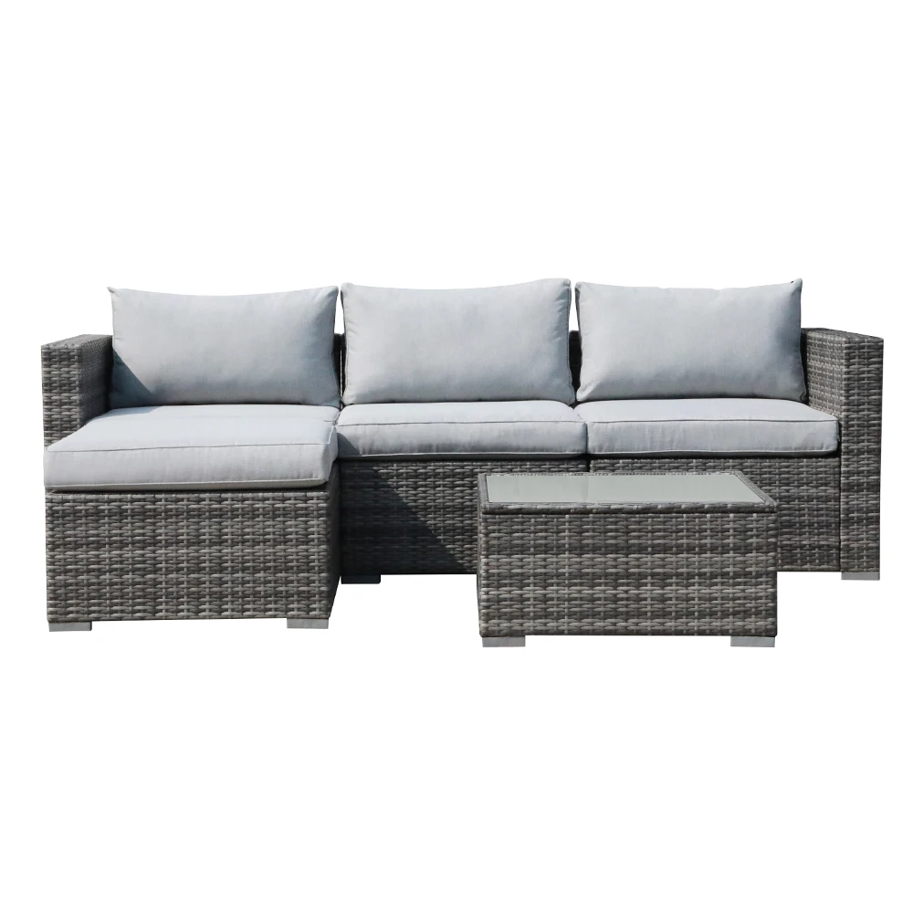 JARDINA 4PCS Outdoor Patio Möbel Sofa Set All-Wetter Wicker Rattan mit Kissen Gehärtetem Glas Kaffee Tisch