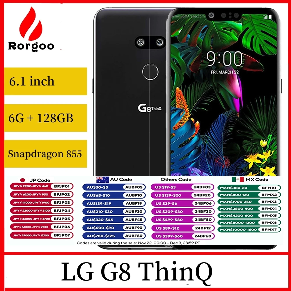 LG G8 ThinQ US Version G820N Moible phone 6G+128GB Qualcomm 855 1Sim/Dual Sim  6.1inch Full Screen Unlocked Original Cellphone