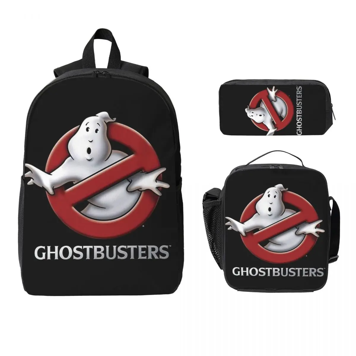 

Рюкзак с логотипом The GhostBusters, сумка для книг для мальчиков и девочек, школьная сумка, компьютерные сумки на плечо, изолированная сумка для обеда 3 шт., пенал