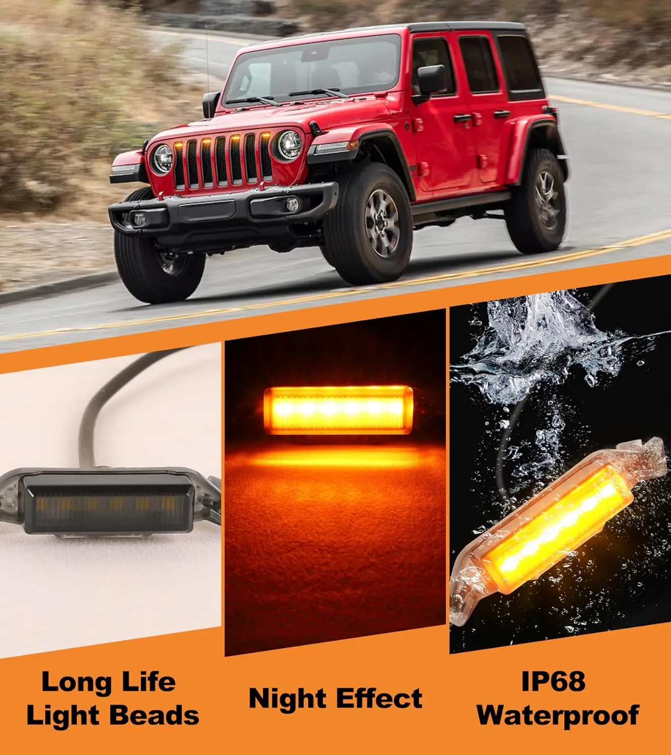 4Pcs/set Warm Led lights fit for 2018-2023 Jeep Wranger JL Jlu sport front Racing GrilleLED Grille Light Yellow Amber Lights