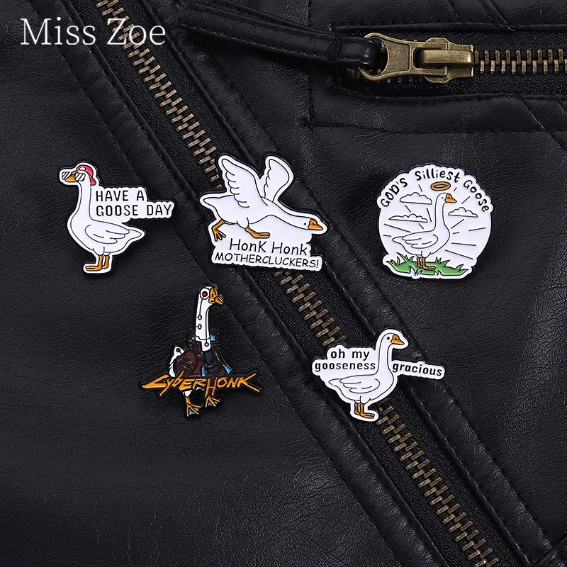 Have A Goose Day Enamel Pins Oh My Gooseness Gracious Silliest Geese Brooches Lapel Badges Clothes Jewelry Gift