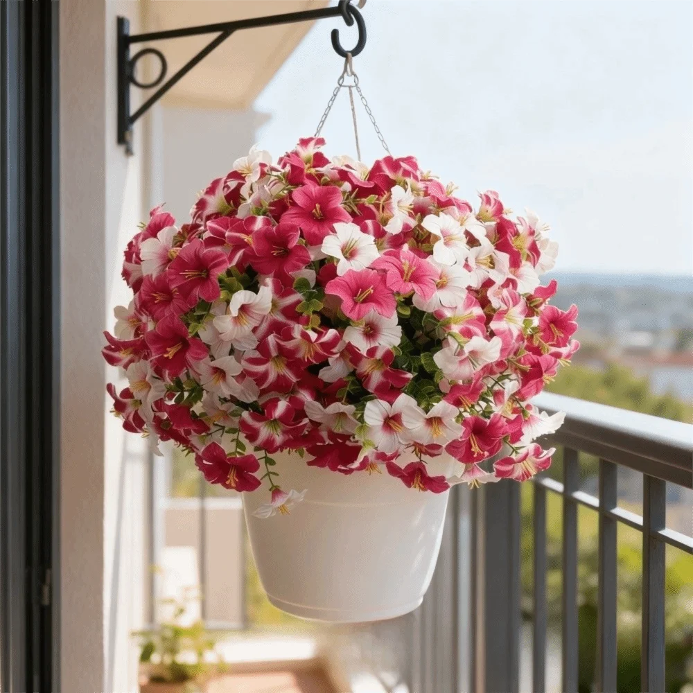 

UV Resistant Artificial Morning Glory Handmade Realistic Fake Flower Bouquets Plastic Planter Flowers Balcony Decor