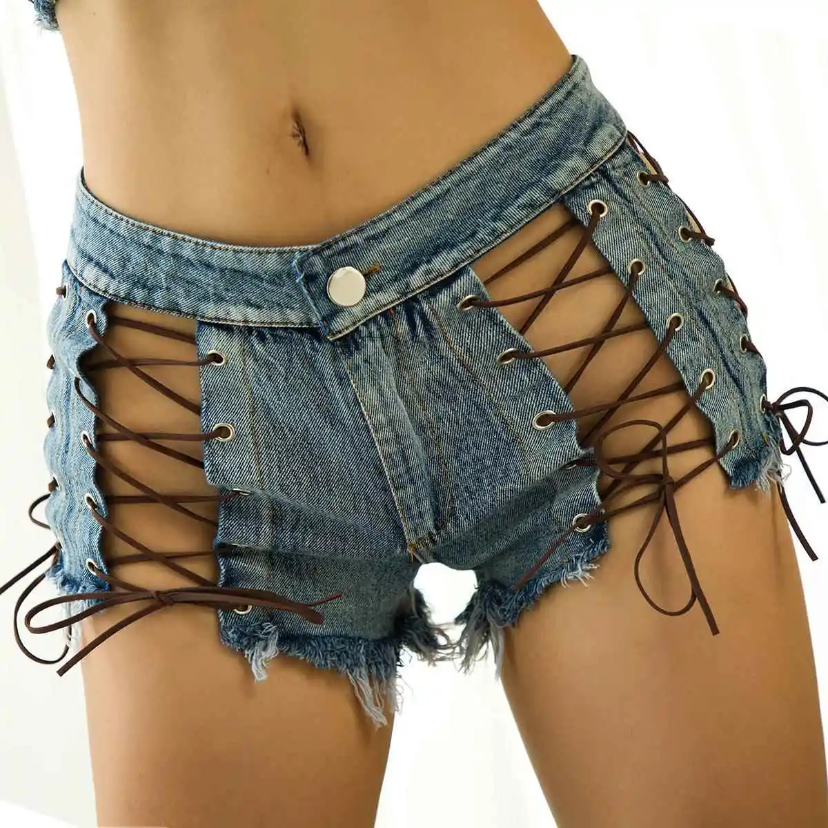 

Sexy High Waist Denim Shorts Women's Nightclub Fashion Trend Spring Cotton Straight Leg mid Stretch Black Color Hot Pants