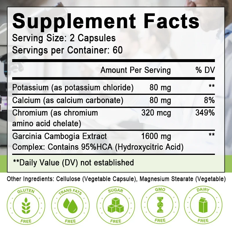 Pure Garcinia Cambogia Capsules Extract with 95% HCA, Supports Weight Management, Appetite Control, Energy Metabolism Supplement