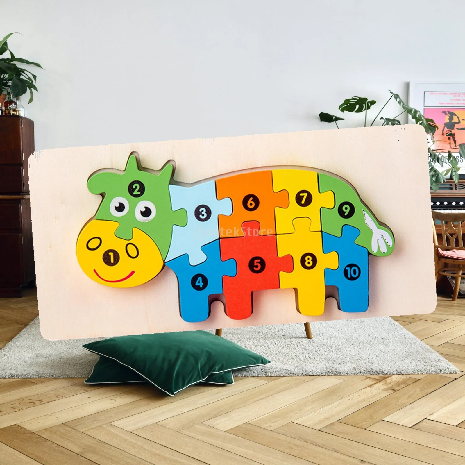 Wooden Peg Puzzles for Toddlers Fun Jigsaw Multicolor Animal Shape Jigsaw