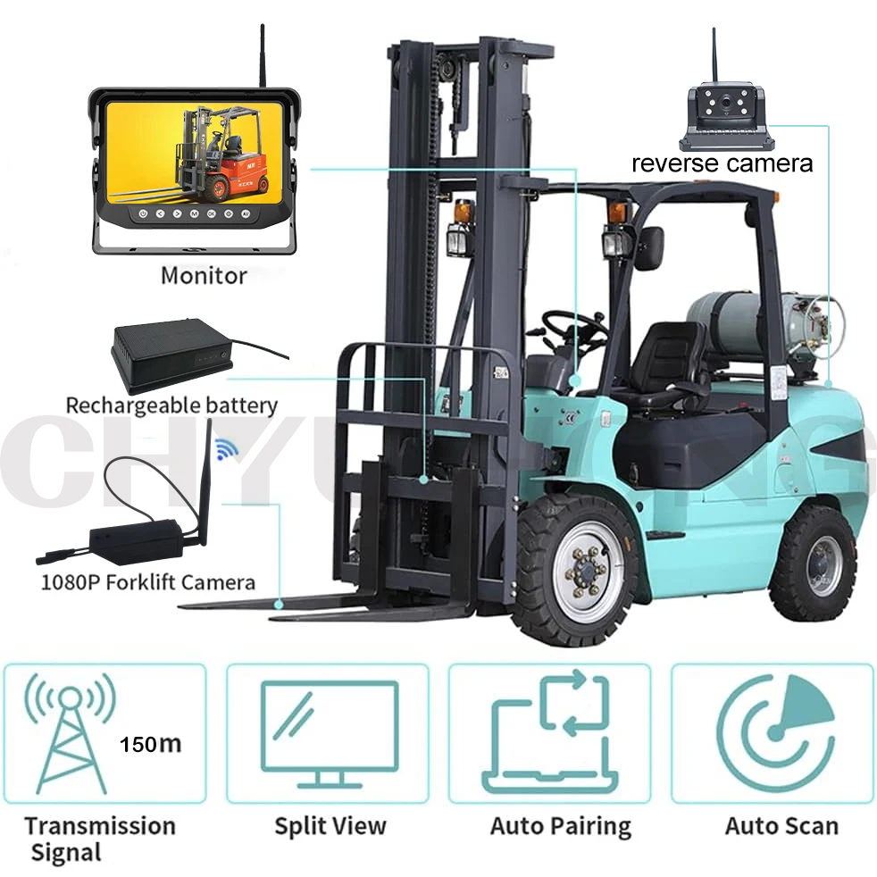 2.4G 7 Inch Wireless IP68 Waterproof Monitor  Rear View Wireless Camera System for Forklift or Farm Tractor Agricultural