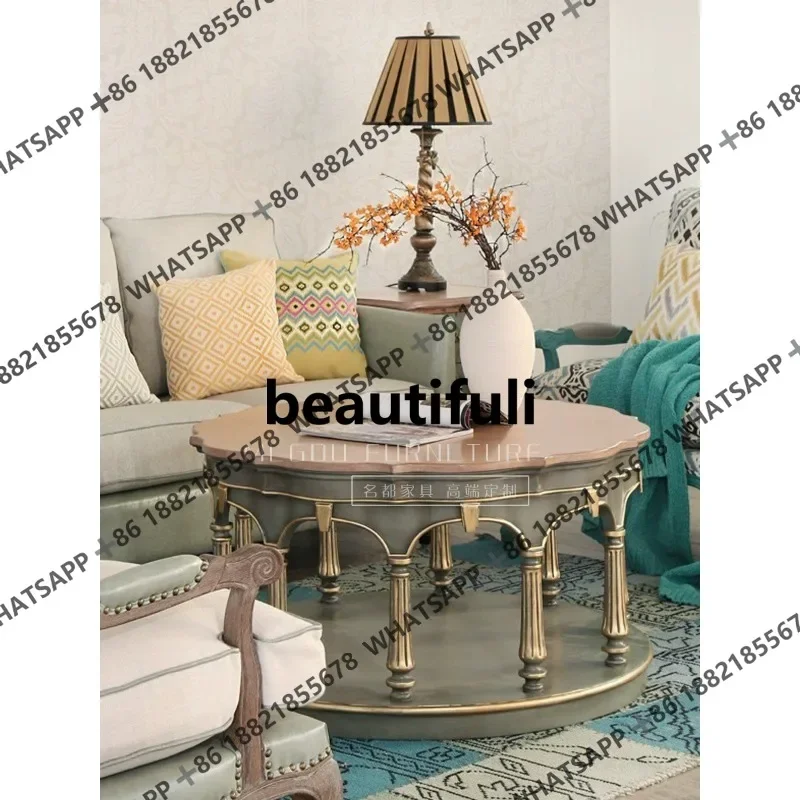 D07 Medieval solid wood round coffee table living room coffee table log rural retro furniture customization
