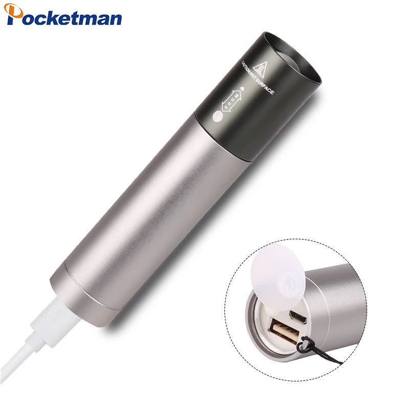 USB Rechargeable Zoomable LED Flashlight Portable Aluminum Alloy Hand Torch 3‑Light‑Modes for Outdoor Camping Emergency