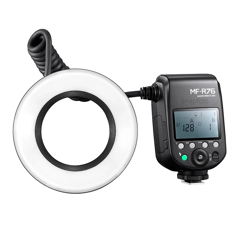 Godox MF-R76 ماكرو LED مصباح مصمم على شكل حلقة 5000K RING76 ماكرو عن قرب Speedlite ضوء فلاش لكانون نيكون 6D 7D 60D 70D كاميرات DSLR