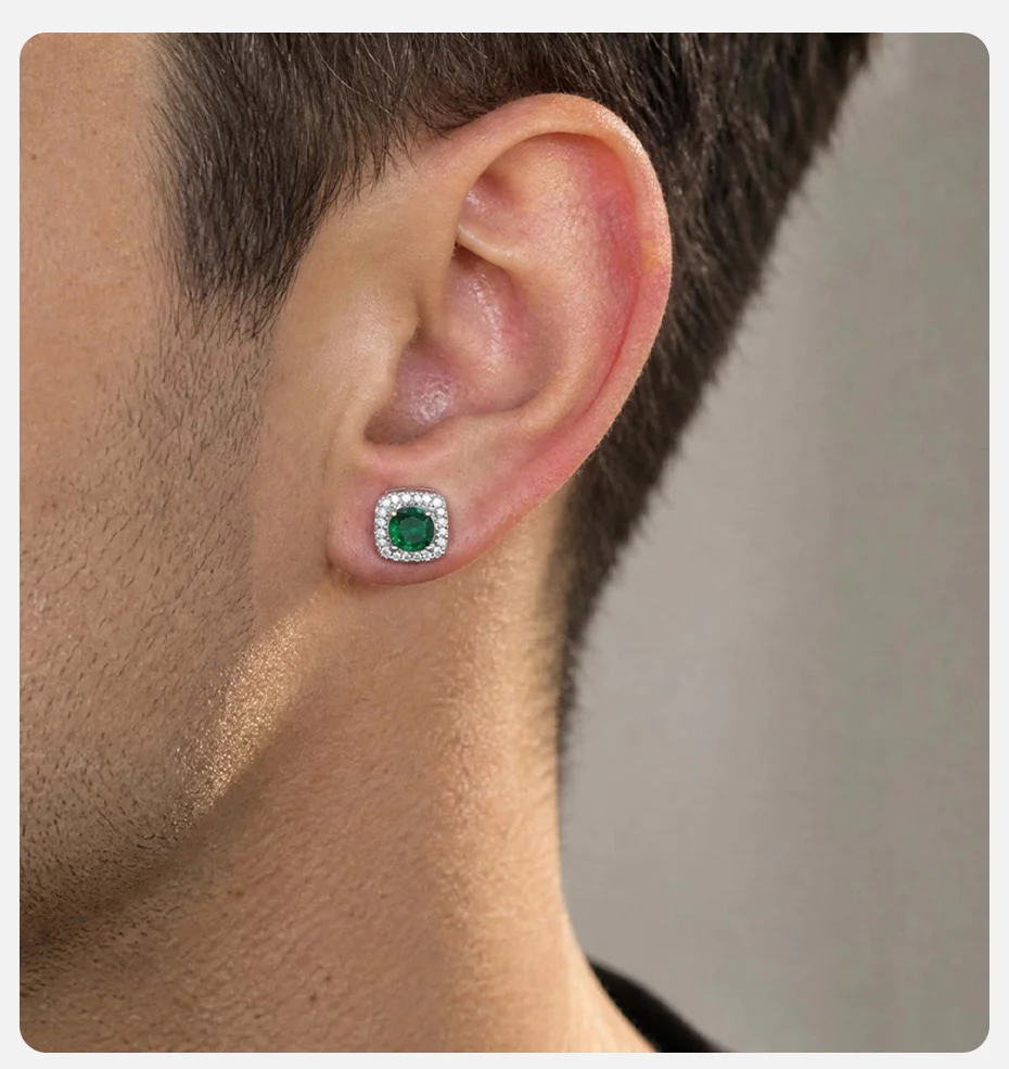 Vnox Quadratische Ohrstecker für Männer, Kupfergrün-Blaue Klare Zirkon-Ohrstecker, Klassischer Minimalistischer Hip-Hop-Schmuck als Geschenk für den Alltag – Detail 2