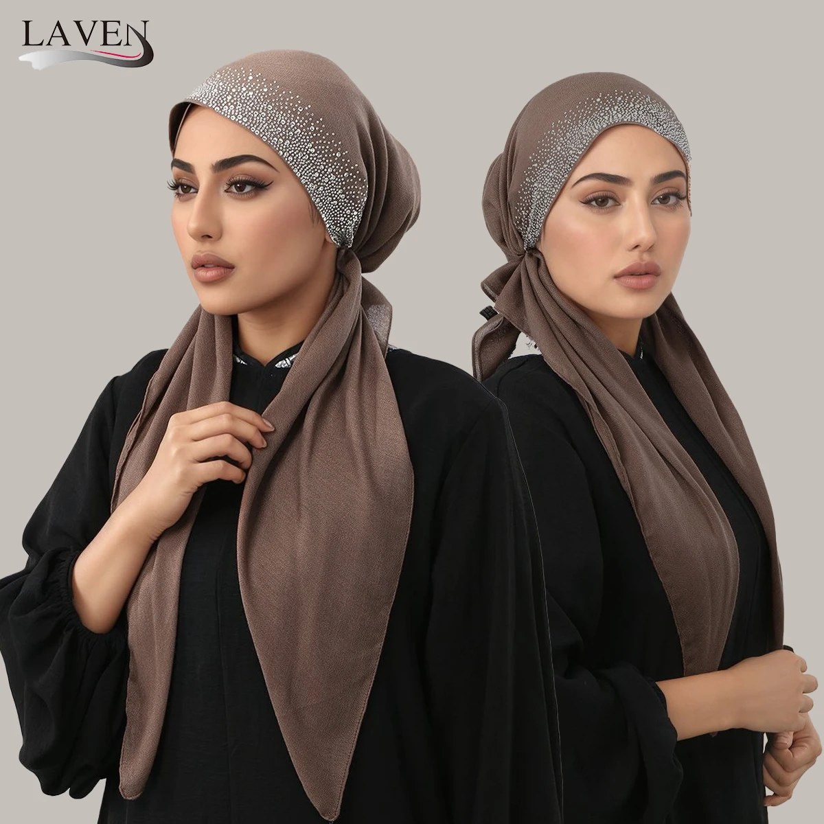Fashion Diamond Cotton Elastic Headband Cap For Woman Muslim Hijab Hat Lady Fashion Instant Scarf Islamic Turban