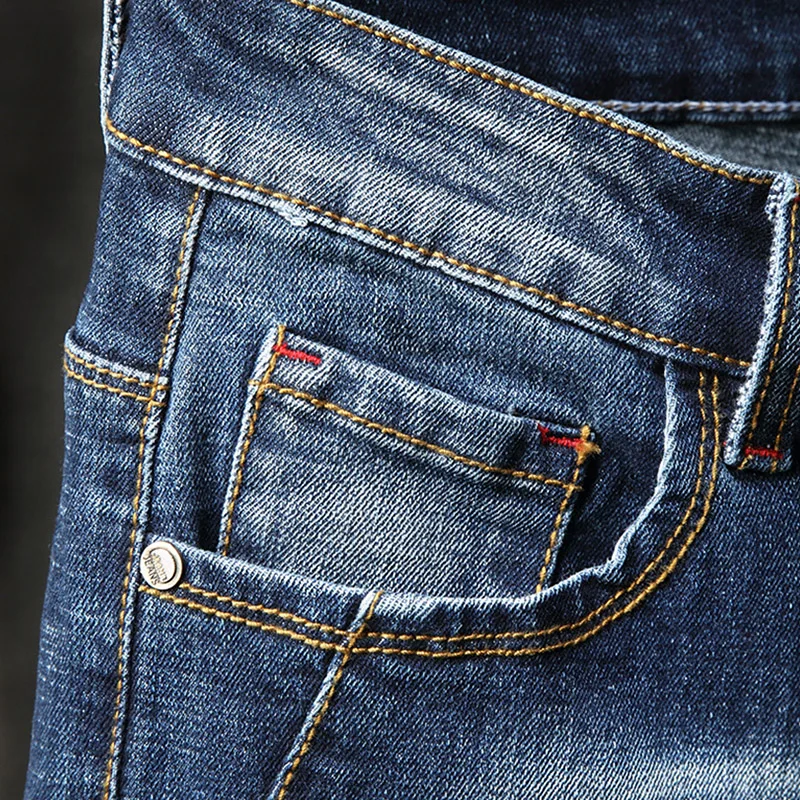 2023 Hole & Patch Jeans Men's Motorcycle Trousers Trendy Slim Casual All-Match Skinny Street Ripped Pants