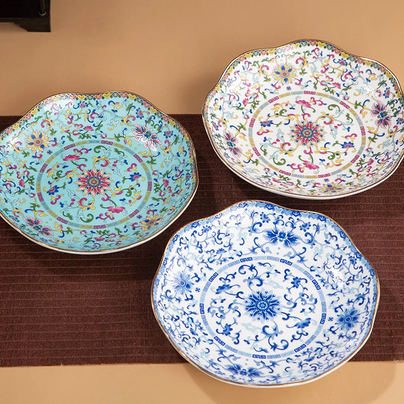 

Ceramic Dish Inventory Heart Plate Chinese Tableware Enamel Color Household European Palace Bone China Fruit Plate Dish Set