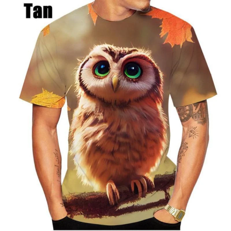 Men\'s/women\'s 3D Owl T Shirt Animal Short-sleeved Round Neck Men\'s Tee Tops