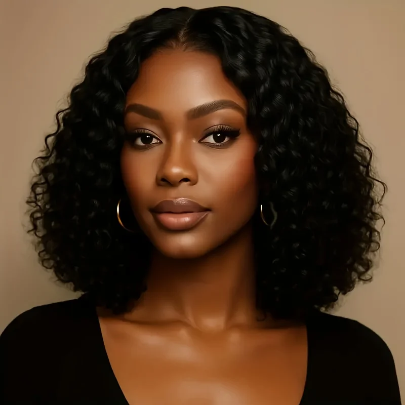 

Women's Real Hair Bob Lace Wig - Water Wave Short Lace Front Hair, 13x4 Hairline, 150% Density, No Electricity Required, Natural