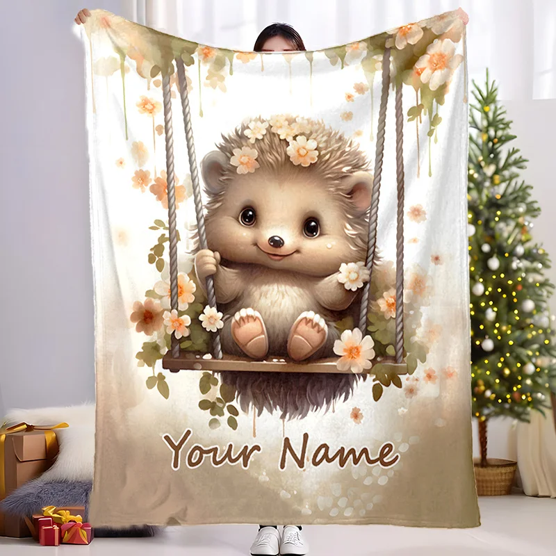 Customizable hedgehog pattern blankets-suitable for all seasons,machine washable,lightweight,ideal for travel and outdoor use