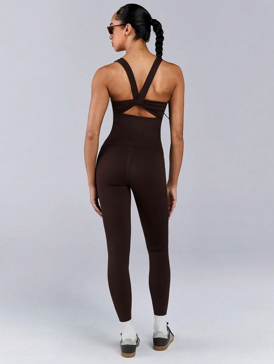 

Women Solid Color Camisole And Leggings Seamless Sports Set