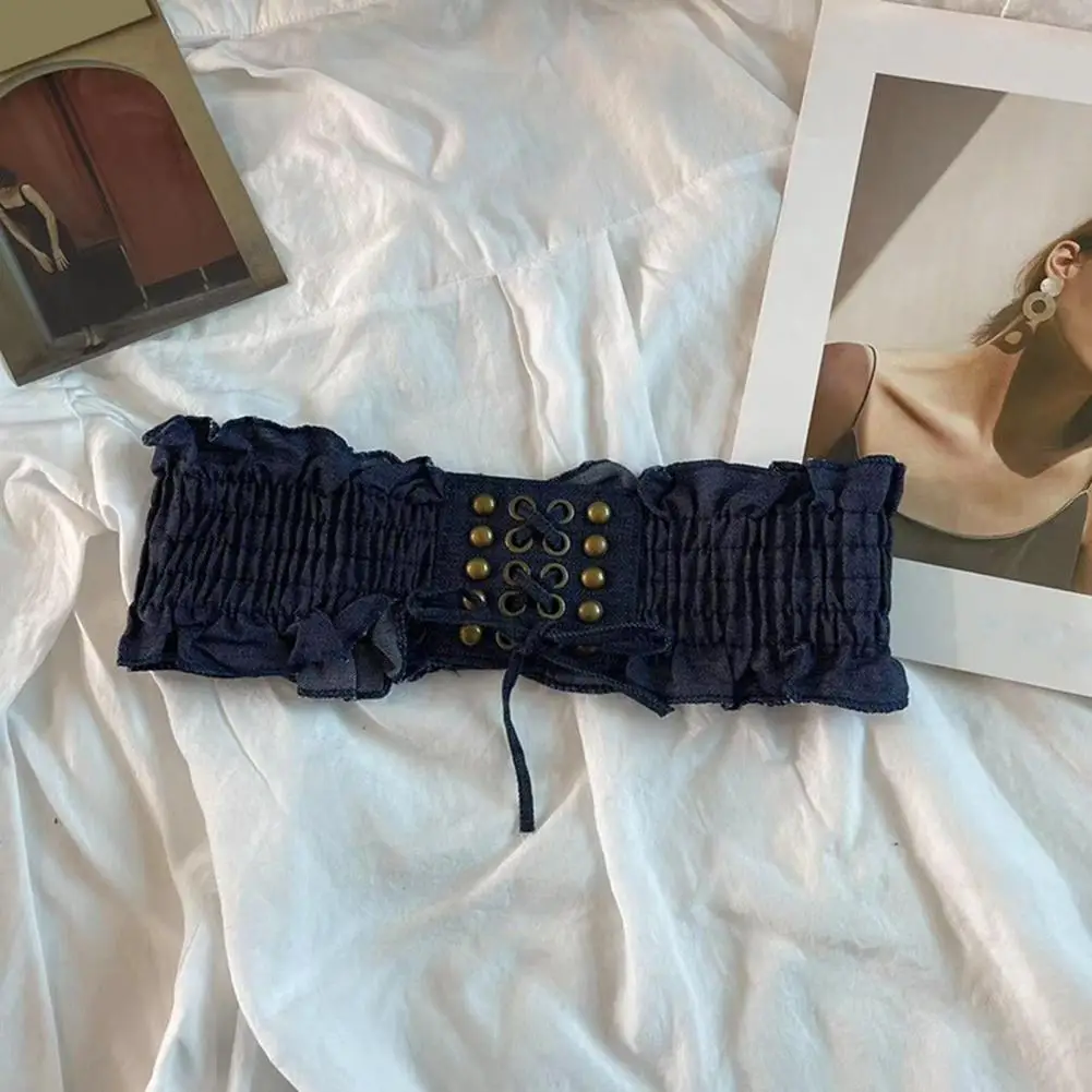 Cintura in vita di colore classico Cinture elastiche in denim stile punk per donna Cintura con gonna a corsetto con bordo largo Tessuto retrò per donna