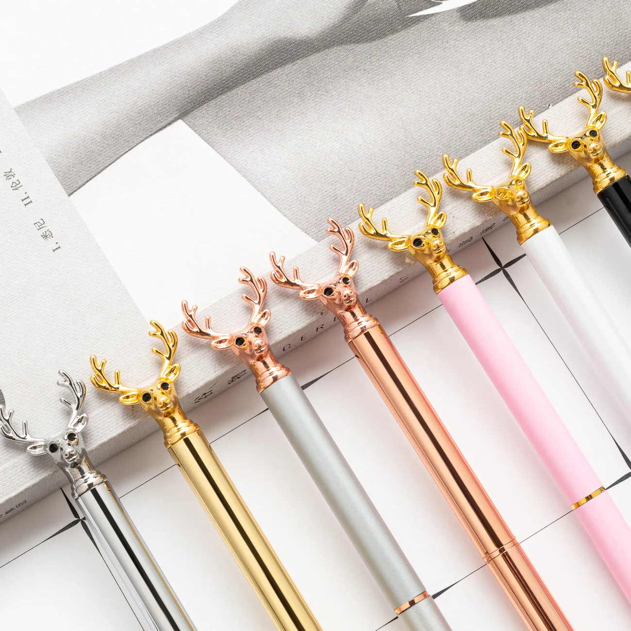 Bolígrafo de Gel con punta de ciervo para niños y niñas, bolígrafo de tinta negra, material de papelería para la escuela y la Oficina, 50 piezas