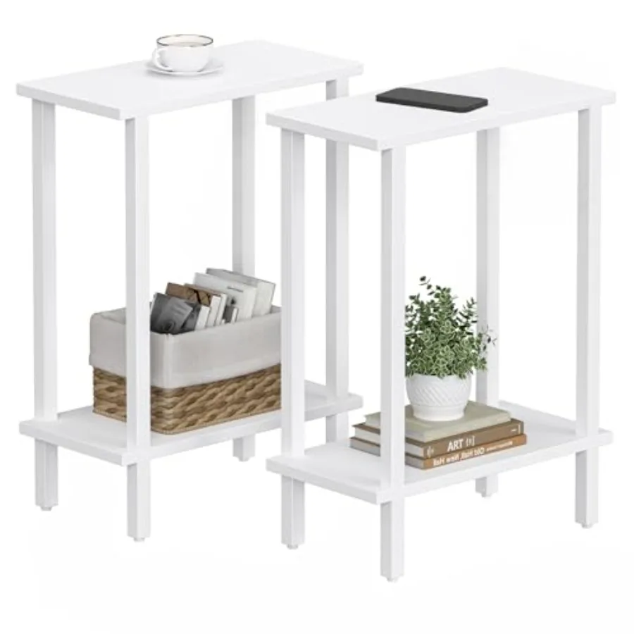 

Small Side Table Narrow End Table Set of 2 Skinny Sofa Table Slim Nightstand Couch Table Living Room Bed Room White TB01BW0622
