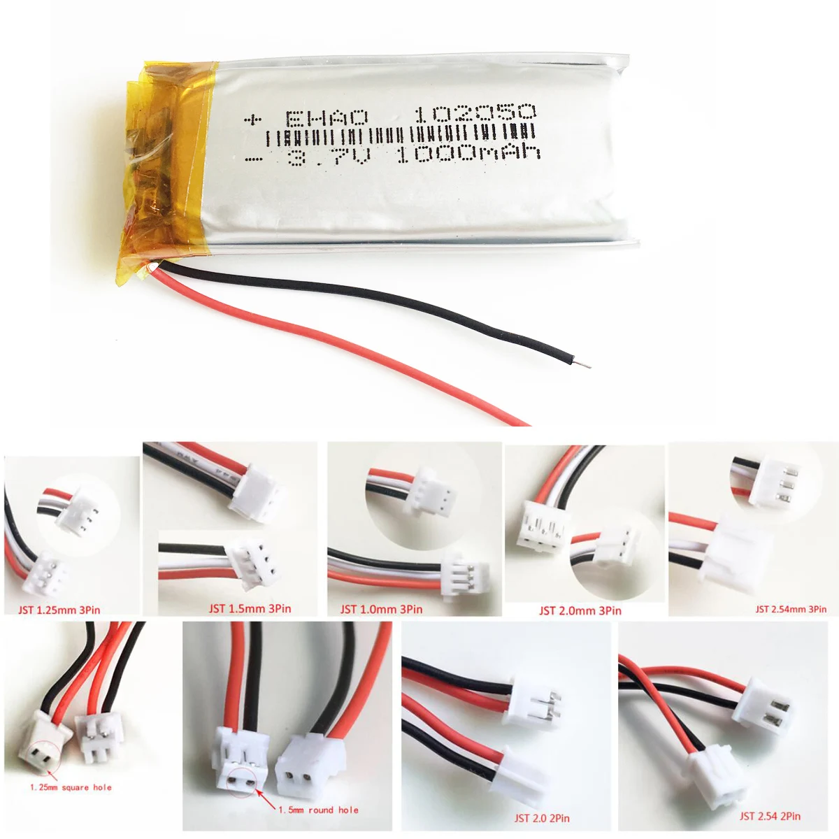 Akumulator 3.7V 1000mAh Lipo + 2pin 3pin wtyczka 102050 do domowego wzmacniacza przewodowy mikrofon KTV rejestrator audio