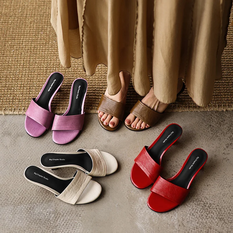 ESVEVA Fashion Women Summer Sandals Shoes Cow Leather Mid Heels Slippers Pointed Toe Slingback Pumps Shoes Dress Party 34-40 image 6