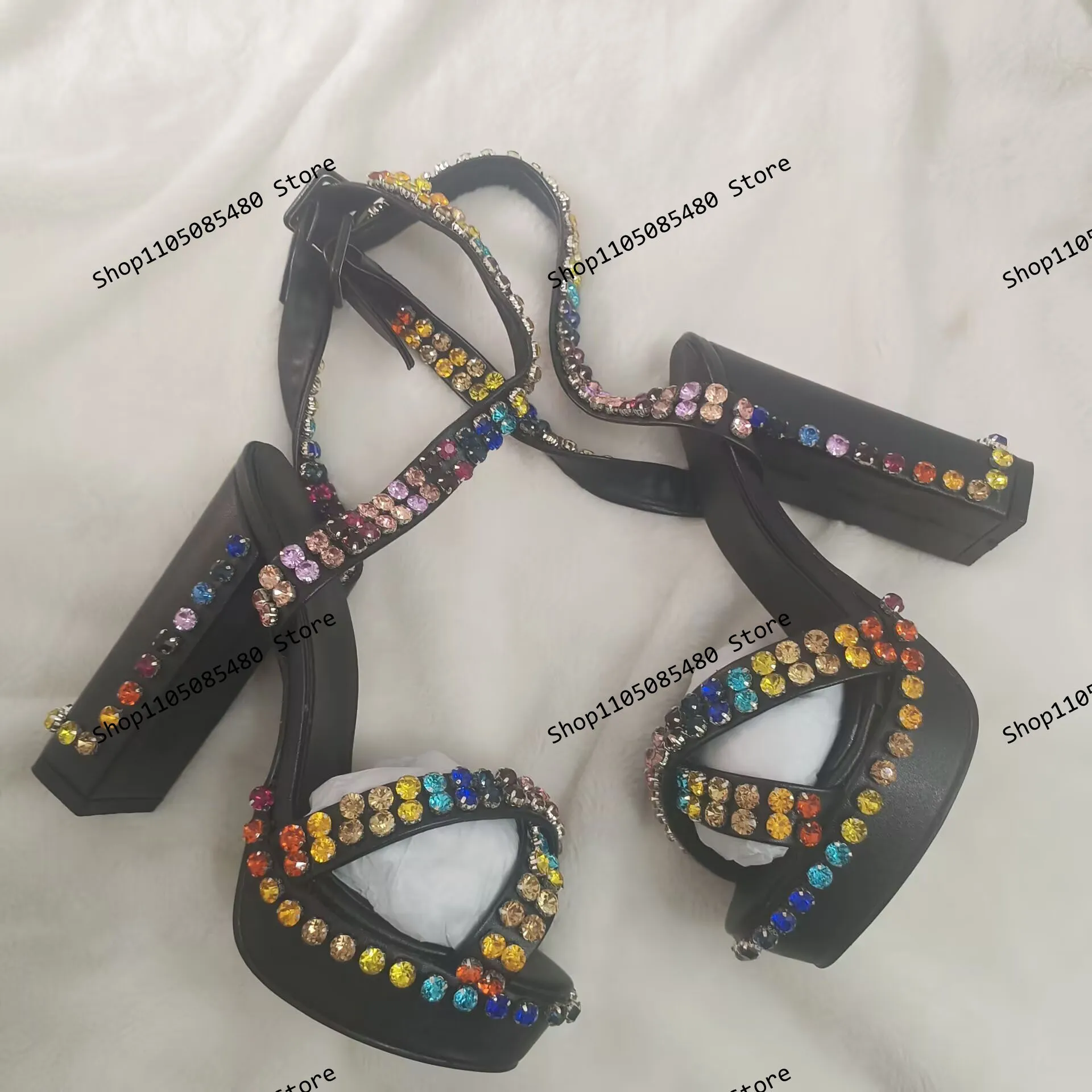 

2025 Sexy Banquet Exquisite Party Top Luxury Round Toe Crystal Bright Diamond Summer Women's Shoes With High Platform Heels