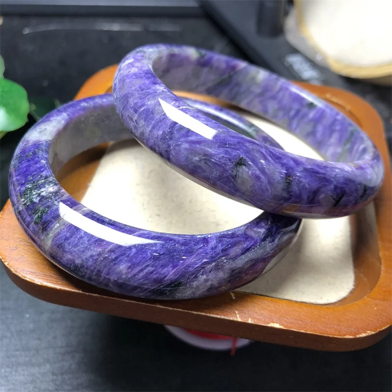 Natural Charoite Bangle Women Charm Simple Circle Strand Bangles Yoga Energy Wrist Jewelry 1PCS 54-60MM