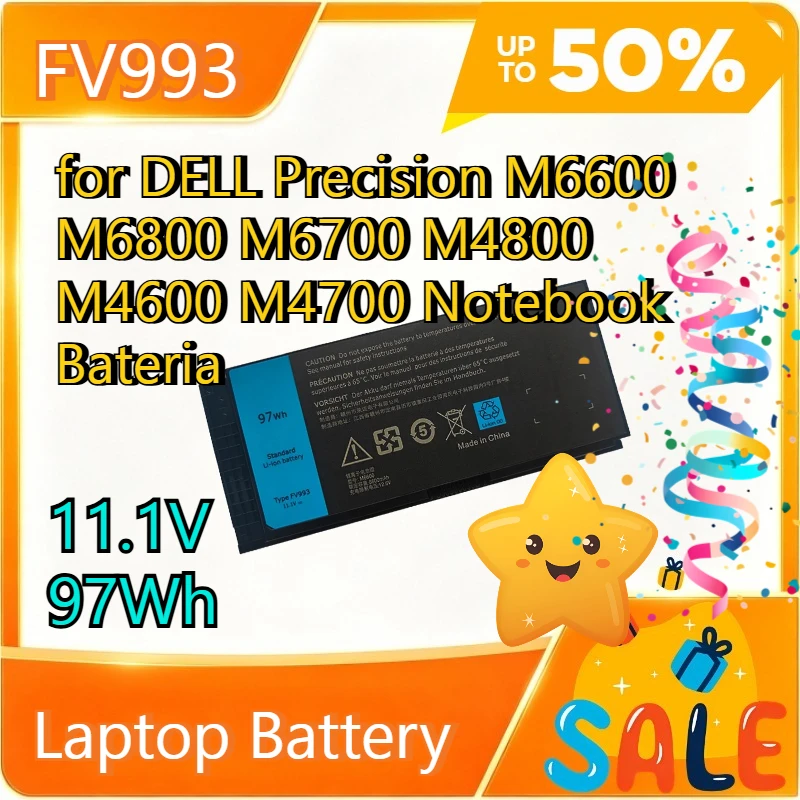 FV993 Laptop Battery for D ELL Precision M6600  M6800 M6700 M4800 M4600 M4700 Notebook Bateria 11.1V 97Wh Replacement Battery