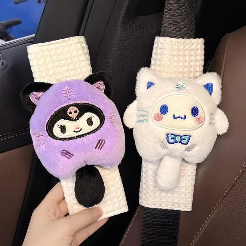 

Sanrio Hello Kitty Kuromi Car Shoulder Seat Belt Plush Protective Cover Seat Belt Cover Car Interior Decoration Accessories