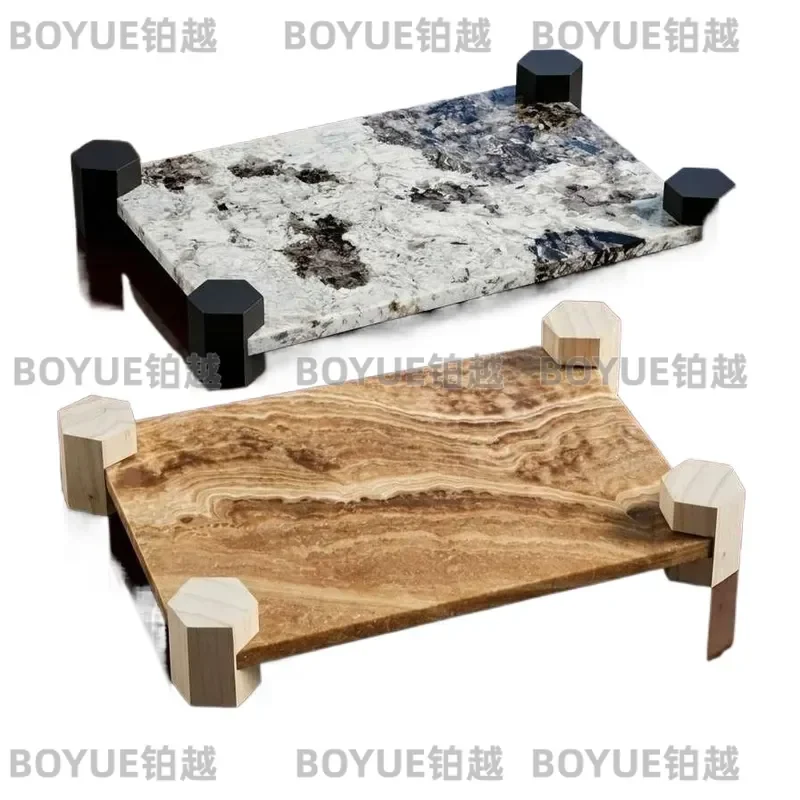 Luxury Marble Decorative Tray Large Pandora Style Storage Plate for Living Room Reception Centerpiece Elegant Stone Organizer