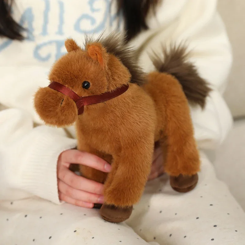 Jouet en peluche cheval de Simulation 23CM, doux et réaliste, cadeaux pour nouveau-né, poupée, décoration de la maison, ornements