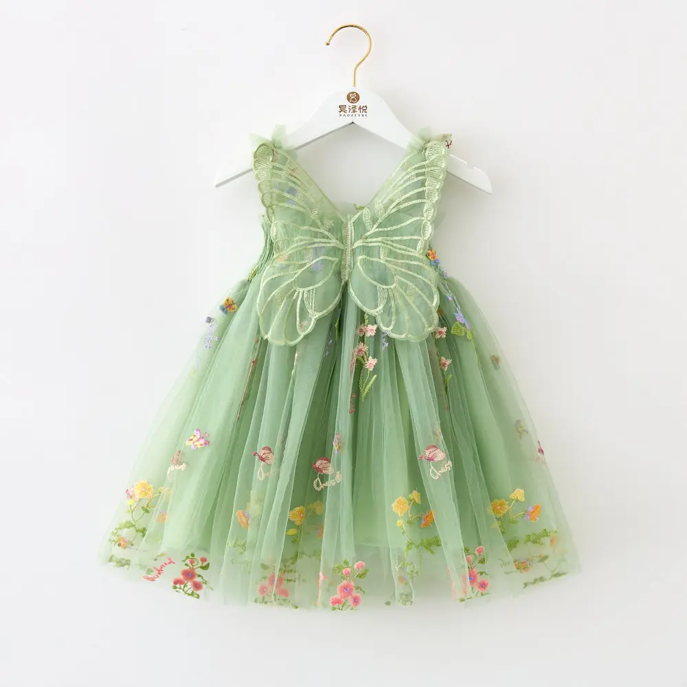 Cute Baby Girl Clothes Quality Flower Embroidery Mesh Three Dimensional Wings Baby Dress Sweet Baby Girl Dress Princess Frocks