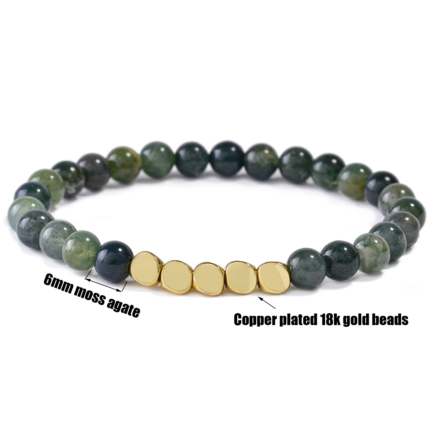 Natural Green Moss Agate Bracelet for Men Homme Irregular Copper Beads Minimalist Lapis Lazuli Crystal Bracelets for Women 6mm