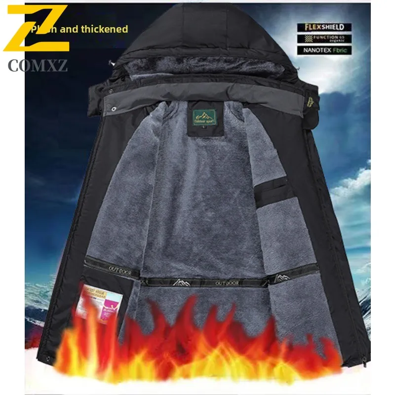 Men's Winter Thermal Jacket Fleece Lined Waterproof Windproof Mountaineering Parka Thickened Outdoor Coat with Graphene Heating