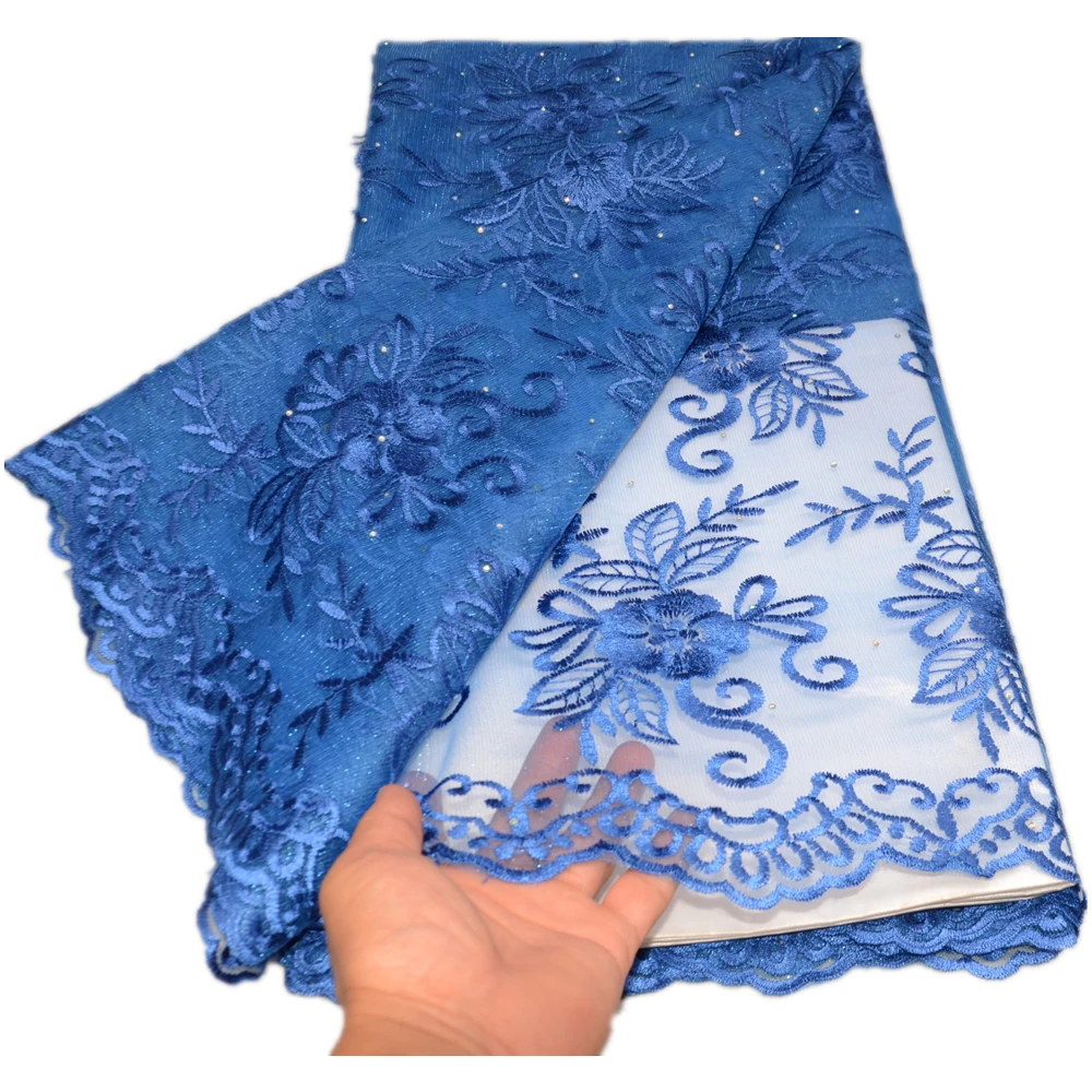 African Lace Fabric for Women Dress, French Mesh Lace, Embroidery Tulle, Royal Blue Material