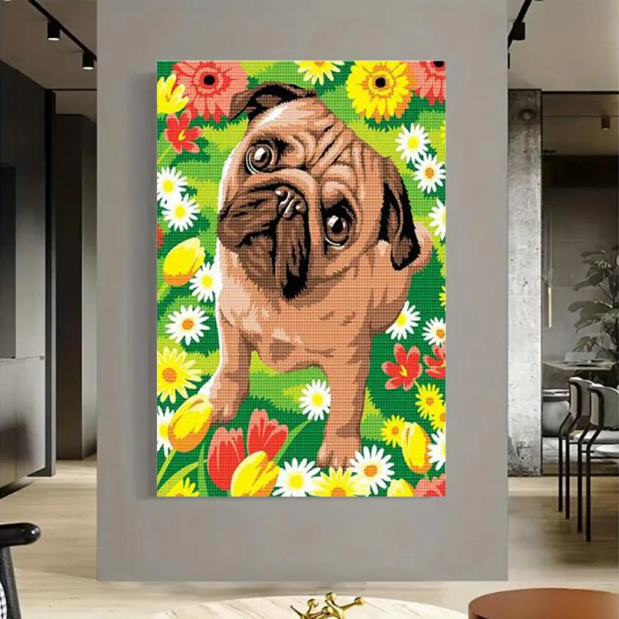 Diamond Painting Animal French Bulldog 5D DIY Full Square Round Mosaic Flower Dog Embroidery Cross Stitch Kit Wall Decor